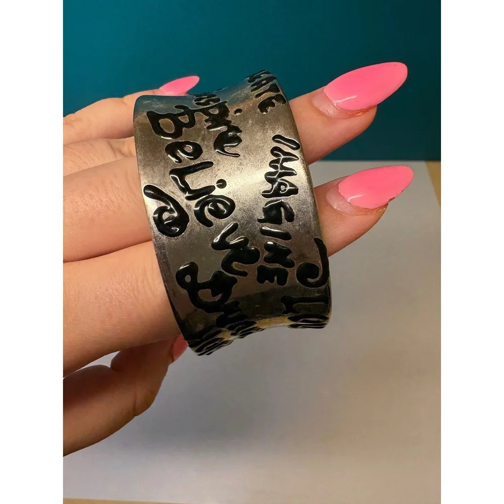 Silver Tone Inspirational Hinge Cuff Bracelet Create Inspire Believe‎ Dream Love